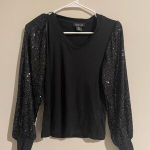 Black Sequin Sleeve Top